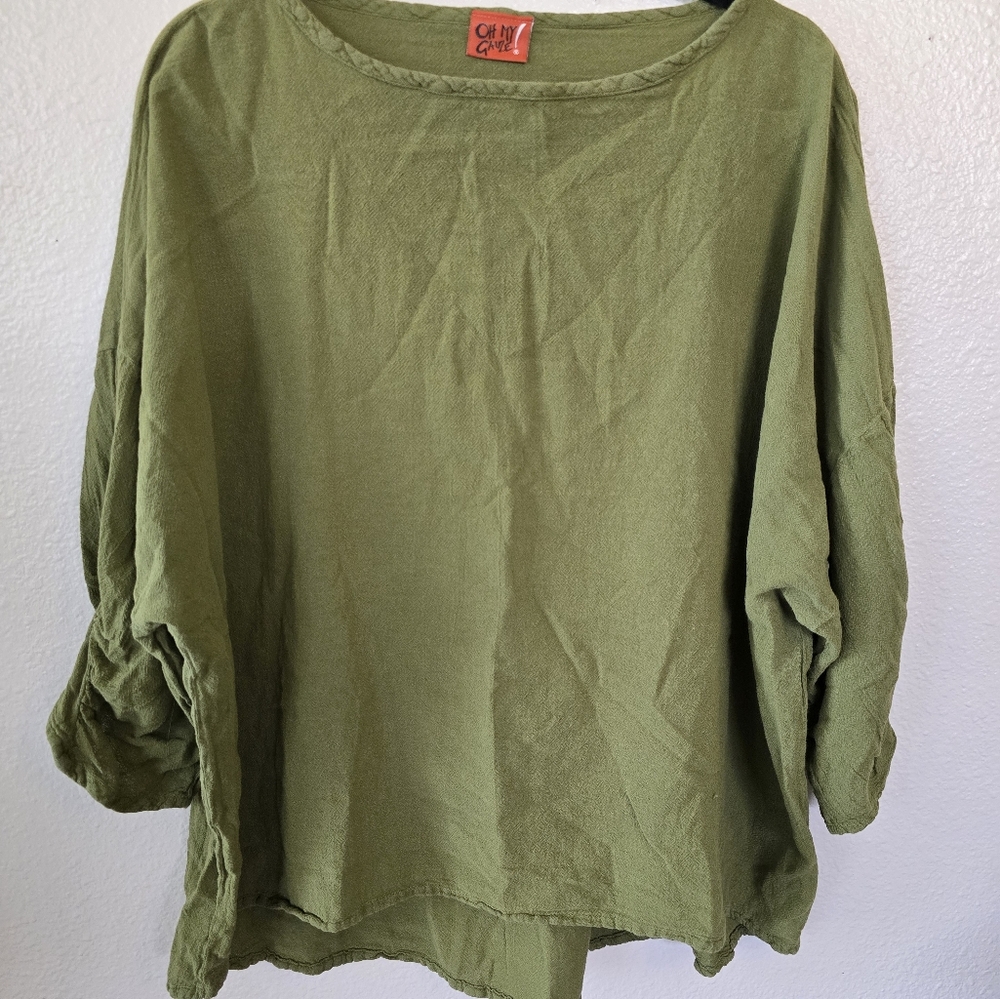 Oh My Gauze Green Boxy Blouse with Relaxed Fit